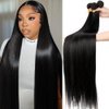 Beautymoon 3 Bundles Human Hair 26 28 30 Inch Long Straight Human Hair Bundles 100% Unprocessed Brazilian Straight Hair Bundles Natural Color Virgin Hair Extensions for Black Women…