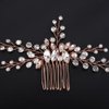 Teyglen Crystal Bridal Hair Comb Rhinestone Wedding Hair Comb with Pearl Bride Hair Accessories Bridal Side Comb Crystal Hair Piece for Women Girls (Rose gold)