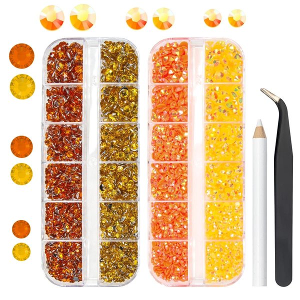 qiipii Orange Yellow Jelly Resin Rhinestones Bulk for Crafting 3mm 4mm 5mm Flatback Crystal Stones Non-Hotfix Gems Diamonds Charms Supplies for Nails Eyes Face Makeup DIY Crafts Mugs Tumblers Bottles