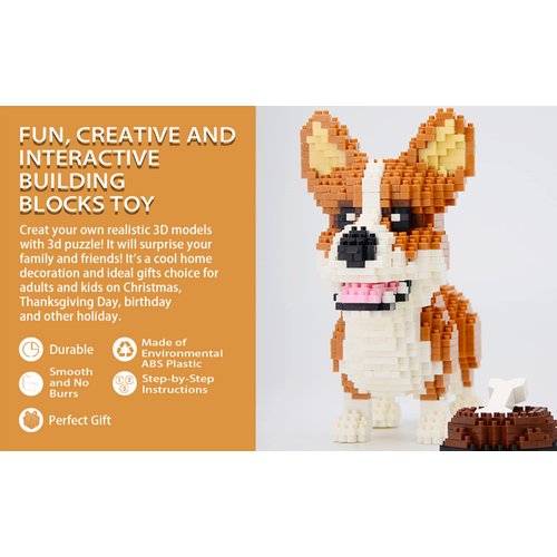 Ulanlan Adult Building Sets, Bricks Corgi, Micro Bricks Dog Animal Building Toy Bricks Dog for Dog Lover, Women, Girl 14+, Teens or Adult, 1380 Pieces (JX004)