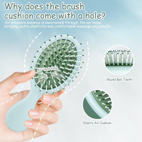 Hair Brush, Mini Detangling Hairbrush for Dry and Wet Hair, Small Size Travel Detangler Brush for Women Men Girls Boys Kids All Hair Types (Light Green)