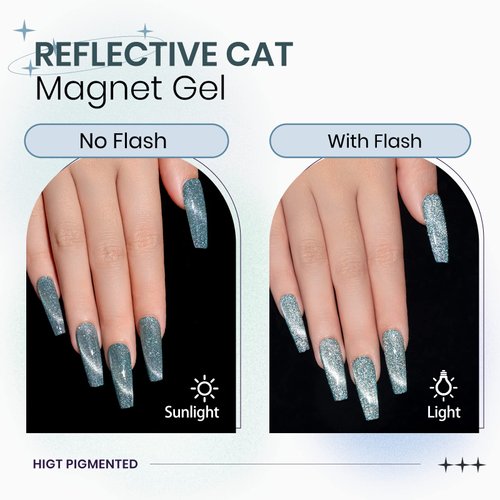SUPWEE Reflective Glitter Cat Eye Gel Nail Polish Sparkle Diamond Magnetic Gel Polish Shiny Cat Eye Gel Nail Polish with Magnetic Stick Soak Off UV Gel Nail Art Gel 10ml (Blue)