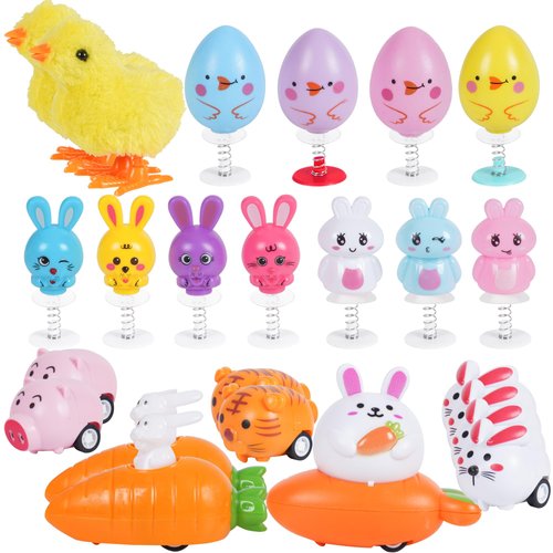 Shitailu 24 PCS Easter Jumping Popper and Wind Up Toys for Kids Gift Boys Girls Toddlers Easter Goodie Bag and Basket Stuffers Egg Fillers Gifts Hunt Party Favors (Easter Toys)
