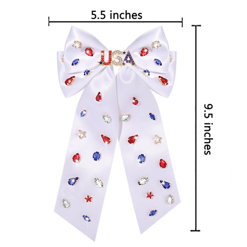 4th of July Hair Clips for Women American Flag Patriotic Star Hair Bow Red White Blue USA Rhinestone Hair Bows Fourth of July Hair Accessories Outfits Independence Day Party Favors