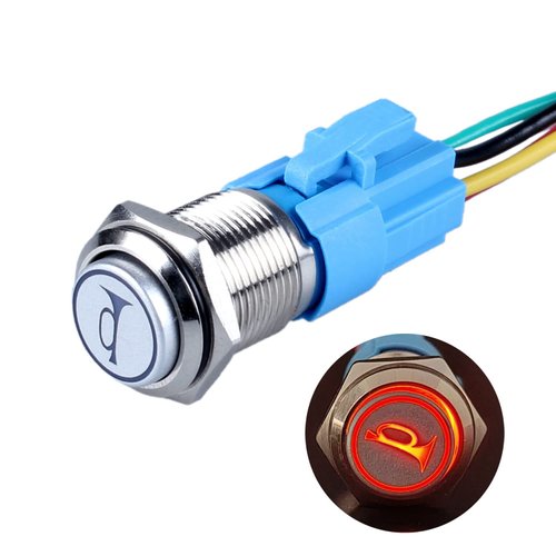 DMWD 16mm Raised Speaker Horn Momentary Push Button Switch 5/8" Mounting Hole 12V-24V LED Lighted 1NO 1NC SPDT with Pre-Wired Socket for Car Truck Boat Marine (Red)