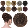FESHFEN Hair Buns Hair Piece Hairpieces for Women Brown and Light Auburn Mixed Hair Scrunchies Thick Hair Extension Bun Messy Wavy Ponytail Scrunchy Updo Chignon 1PCS