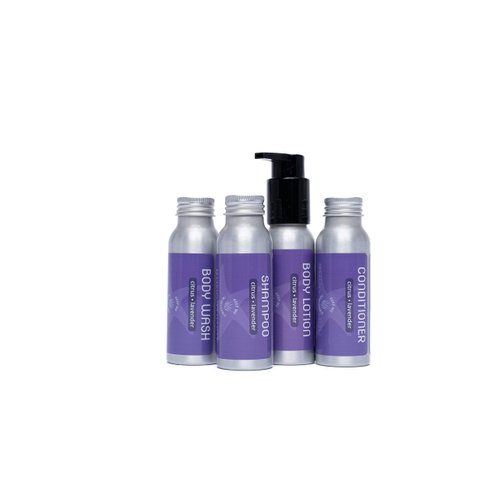 Travel Size Shampoo, Conditioner, Body Wash and Body Lotion - Citrus Lavender - Sulfate Free, Refillable Bottle, 2.5 oz