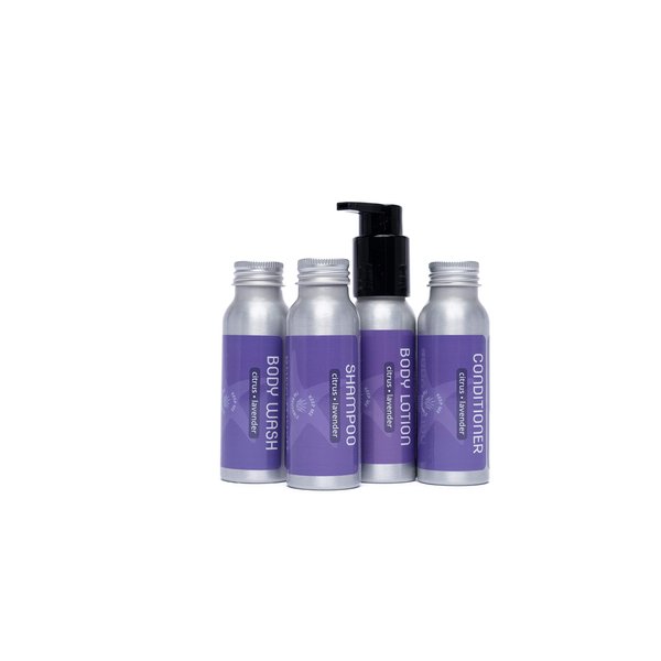Travel Size Shampoo, Conditioner, Body Wash and Body Lotion - Citrus Lavender - Sulfate Free, Refillable Bottle, 2.5 oz