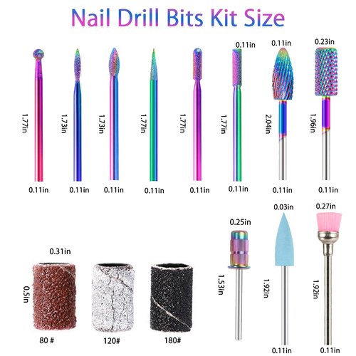 BQAN Nail Drill Bits, 10Pcs 3/32 inch Tungsten Carbide Drill Bit Set, with 75Pcs File Sanding Bands (#80#120#180 Grits), Professional Drill Bits Set for Acrylic Gel Nails, Manicure Pedicure