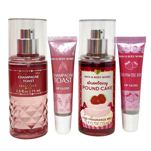 Bath and Body Work For You For Me Heart Shaped Gift Box Set - Strawberry Pound Cake and Champagne Toast - Travel Size