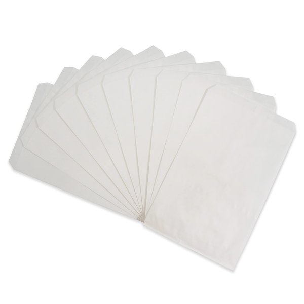 CuteBox 100pc Flat Paper Glossy White (6" x 9") Merchandise Gift Bags With No Gusset for Shopping, Retail, Sales, Events, Party Favors, Holidays, Weddings, Birthdays
