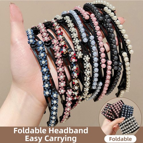 Sufeasdf 2024 New Flower Collapsible Headband 4 Pcs, Folding Headbands For Women'S Hair, Retractable Pocket Hair Band, Compact Portable Adjustable Hair Hoop For Girl Travel Outdoor