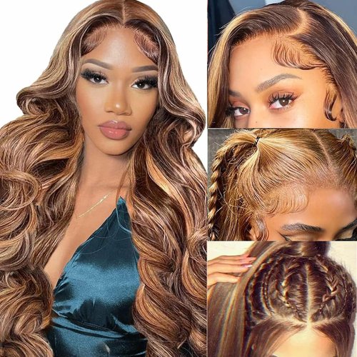 Meuuriay 22 Inch Ombre Lace Front Wig Human Hair,180% Density 13x6 HD Lace Front Wigs Human Hair for Black Women, Highlight Lace Front Wig Human Hair,Gluless Wigs Human Hair Pre Plucked(4/27 22inch)
