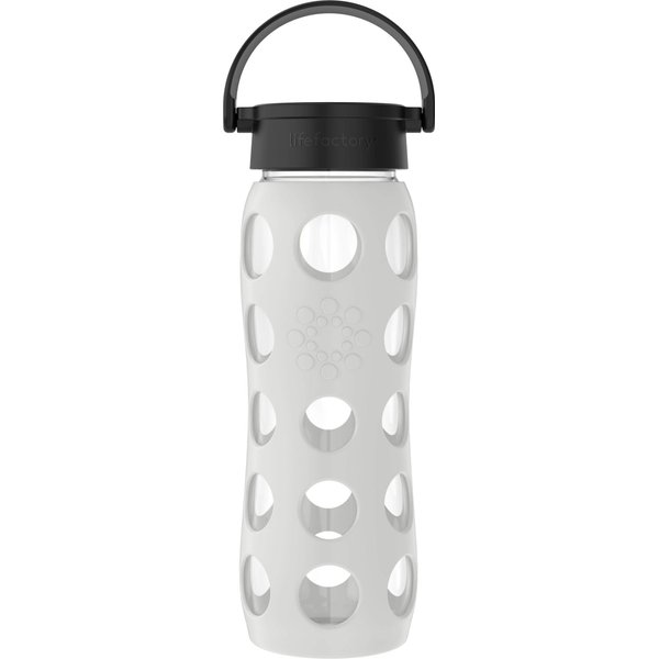 Lifefactory 22-Ounce Glass Water Bottle with Classic Cap and Protective Silicone Sleeve, Stone Gray