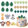 HPLYEL 27PCS Safari Animal Cake Topper, Plam Leaves Balls Cake Decorations Birthday Cake for Wild Theme Birthday Decorations Baby Shower Supplies