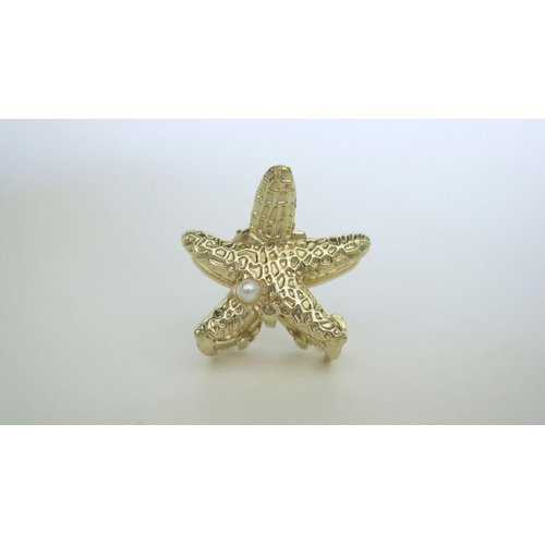 Generic Small gold metal and pearl starfish hair claw clip bridal clip
