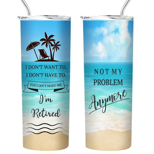 Fatbaby Retirement Gifts for Women,Happy Retirement Travel Tumbler Cup,Retired Gifts for Women Coworker,Vacuum Insulated Stainless Steel Skinny Tumbler With Lid and Straw 20oz