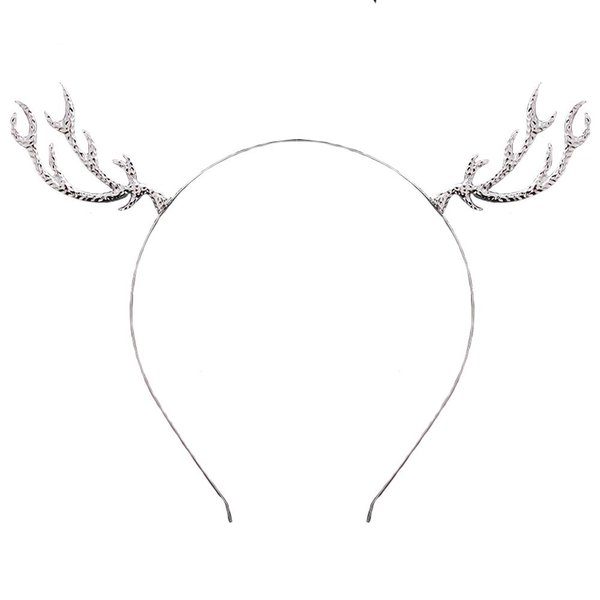 Reindeer Antler Headband Christmas Deer Antler Hairband Fawn Horn Hair Bands Women Girls Hair Hoop Headdress Headwear Headpiece Party Decoration Cosplay Costume Cute Handmade Hair Accessories Silver