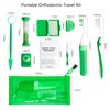 Uouovo Portable Orthodontic Oral Care Kit for Braces -2 Orthodontic Care Set - Dental Braces Kit, Interdental Brush Dental Wax Dental Floss Toothbrush Cleaning Kit(Green & Red)