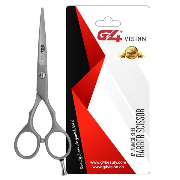 G4 J2 Japanese Steel Barber Hair Cutting Scissors Shears Tempered Stainless Razor Sharp Mustache Haircut Hairdresser (6.5 inch, Silver)