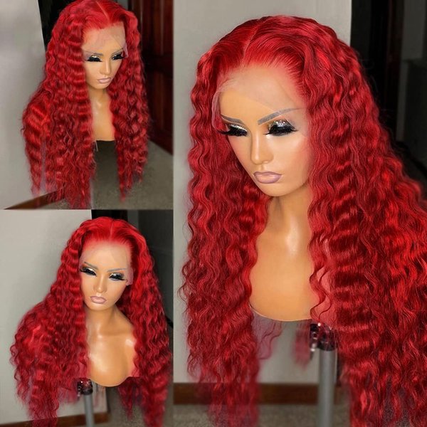 JYZ Hair Hot Red Lace Front Wigs Human Hair 180% Density 13X4 Curly Brazilin Virgin Hair Wigs for Black Women Human Hair HD Lace Front Wigs Human Hair Pre Plucked with Baby Hair Middle Part 26 Inch