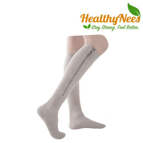 HealthyNees 2 Pairs Set Combo Closed Toe 15-20 mmHg Zipper Compression Socks Leg Fatigue Calf Circulations Support Grey (S/M)