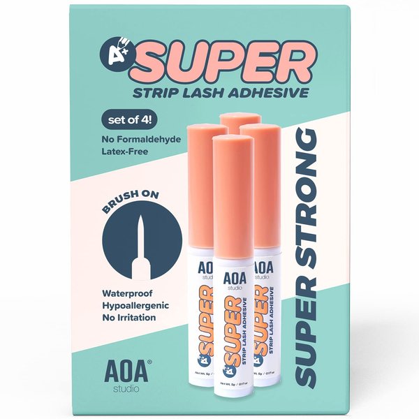 AOA Studio Eyelash Lash Glue Enhancers 4pcs Strip Lash Adhesive Strong Hold Water Proof Formula No Irritation Latex Free Long Lasing Quick Dry Eyelash adhesive 0.17oz Each (4 Pack) (Clear)