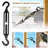 2PCS M8 Premium Stainless Steel Hook & Hook Turnbuckle, Black Turnbuckle for Wire Rope Tension, Shade Sail Hardware, Sun Shade Tent Installation