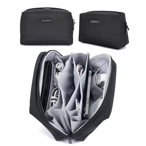 BAGSMART Electronics Organizer Pouch, Travel Tech Organizer Bag for Travel Essentials, Cord Organizer Bag as Travel Accessories for Men Women, Portable Charger Organizer with Handle, Black