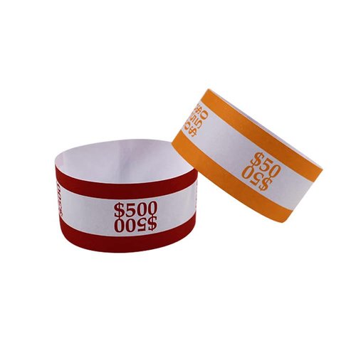 Self-Sealing Currency Straps - Pack of 100 Orange Bands for $50 Bills - Securely Organize and Transport Your Cash