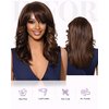 Allbell Body Wave Wig with Bangs Medium Length Highlight Brown Wigs for Women Synthetic Mixed Brown Wavy Curly Wigs Heat Resistant Fiber Hair for Daily 16Inch