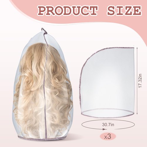 Hillban 3 Pcs Nylon Wig Storage Bags Wig Packaging Bags Wig Bags to Protect from Dirt and Dust Bundles Hair Extension Storage for Home Travel Salon Use