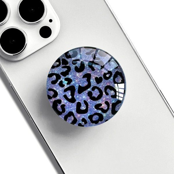 WUYULB Clear Crystal Glitter Expandible Collapsible Moblile Phone Grip Stand Holder for Smartphones and Tablets Cell Phone Accessory（Black Purple Leopard Print）