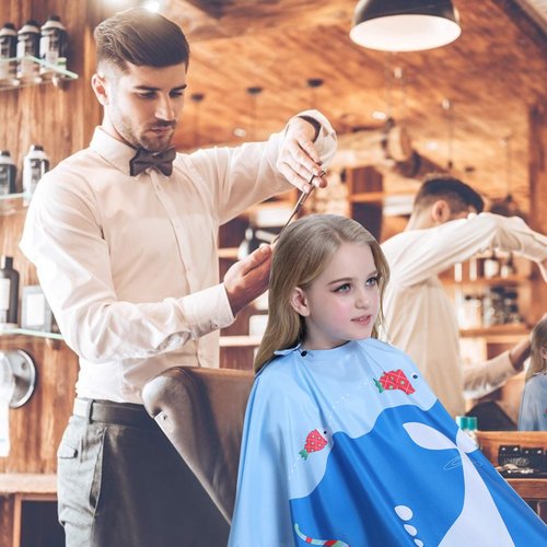 TILYIALA Kids Hair Cutting Cape,Kids Barber Cape Salon Capes for Hair Stylist Haircut Hairdresser Cape Barber Supplies (Blue Whale)