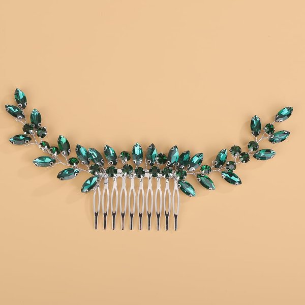 BERYUAN Bridal Full Rhinestone Hair Comb Teardrop Rhinestone Bridal Headpiece Crystal Rhinestone Hair Comb Silver Gold Wedding Hairpiece for Brides Bridesmaid (peacock green)