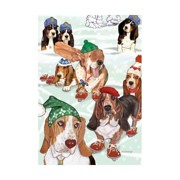 Basset Hound Christmas Cards Bassets On Ice : 10 Holiday Cards with White Envelopes - ADORABLE!