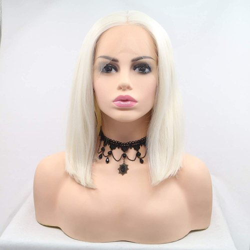 xiweiya Short White Blonde Wigs Blonde Platinum Synthetic Lace Front Wig 13x3 Lace Wig Glueless Soft Wigs Natural Hairline Wig Heat Resistant Hair 180% Density Wigs for Women 14inch