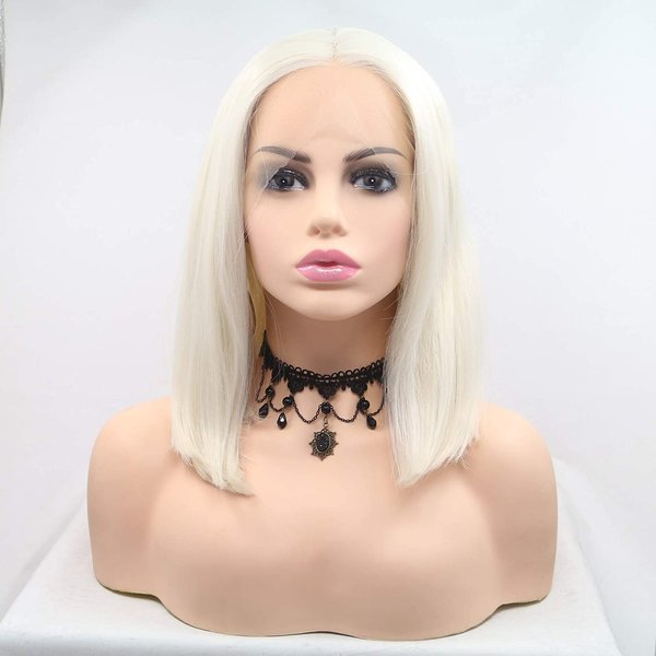 xiweiya Short White Blonde Wigs Blonde Platinum Synthetic Lace Front Wig 13x3 Lace Wig Glueless Soft Wigs Natural Hairline Wig Heat Resistant Hair 180% Density Wigs for Women 14inch
