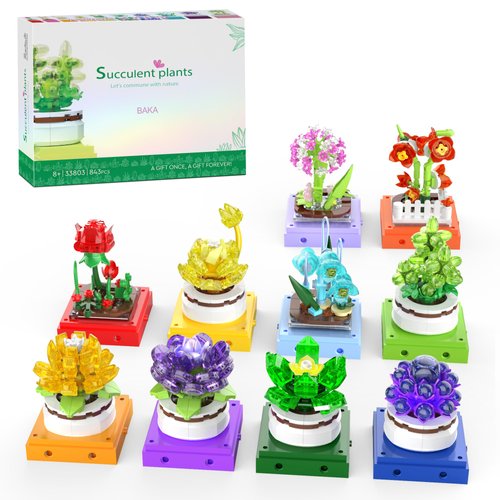 BAKA Tiny Plants Building Set - Flower Succulents Botanical Collection Building Toys for Adults - Home Decor,Valentines Day, Mother's Day, Birthday Gifts for Girls Women - 843PCS