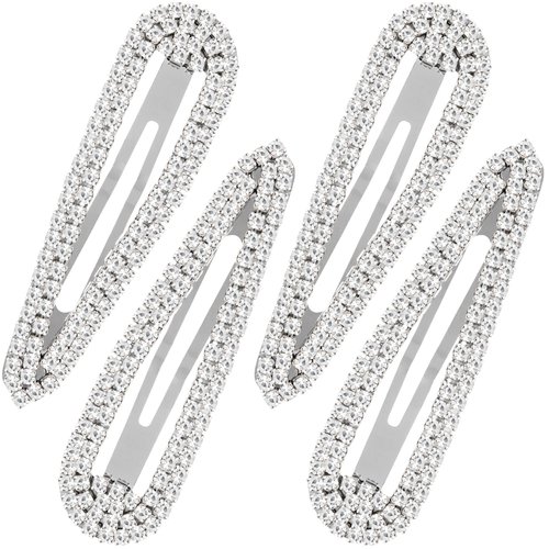 HINZIC 4Pcs 2.4Inch Rhinestone Hair Clips Silver Snap Hair Barrettes Water Drop Wedding Prom Engagement Dance Party Hair Pins Decorative Hair Pins Accessories for Women Teen Girls Bridal