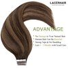 Lacer Tape in Hair Extensions Human Hair Chestnut Brown Mixed Dark Brown Hair with Dark Brown Roots Invisible Silky Straight Double Sided Tape in for Short Hair 50g 20pcs 16 Inch