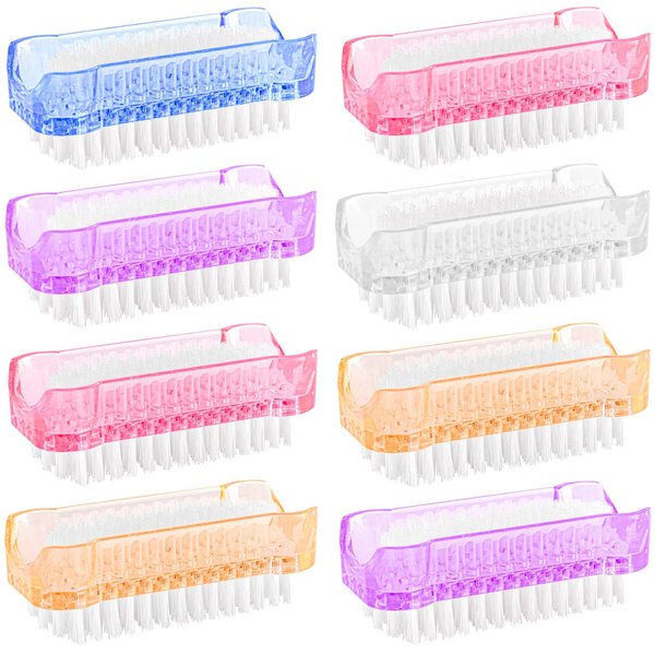 NICEMOVIC 8 Pack Two Sided Nail Brush for Cleaning Fingernails, Nylon Bristles Nail Scrubber Brush Fingernail Brush Manicure Tools Scrub Cleaning Brushes Kit Use for Toe Nail Cleaning (Random Colors)