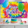 Tie Dye Birthday Backdrop, Tie Dye Party Supplies Birthday Decorations, Rainbow Birthday Banner Background, 60's 70's Hippie Theme Groovy Birthday Party Decorations, 71 x 43 Inches