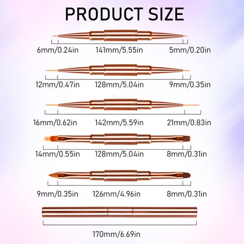 WLLHYF 5Pcs Double-Ended Acrylic Nail Art Brushes Set, Nail Art Liner Brushes 3D Nail Art Decorations Nail Art Tools Super Fine Striper Brush Set for Long Lines Thin Details Fine Drawing