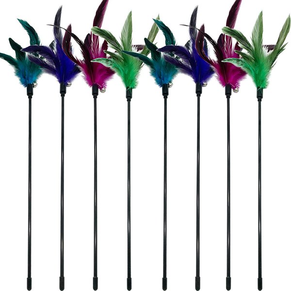 CATENESS Cat Wand Toy Feather Stick Cat Toys, 8 PCS Cat Feather Wand Toys, Interactive Cat Toy Feather Wand for Indoor Cats
