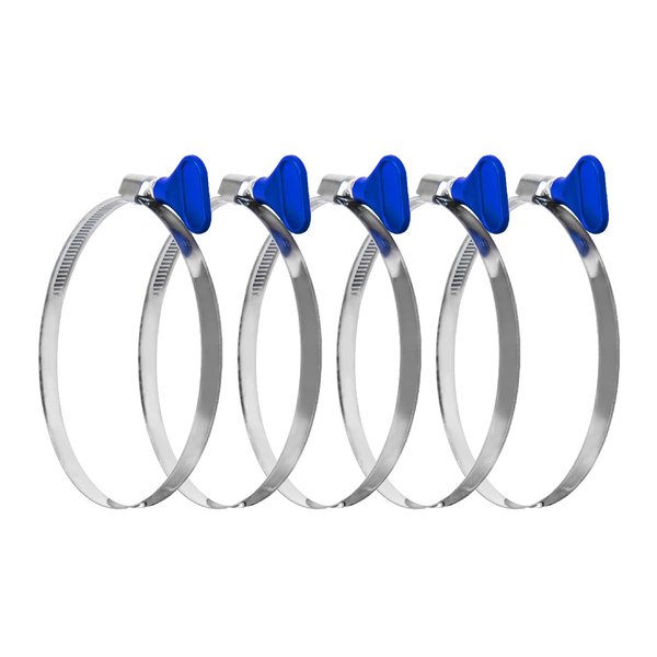 POWERTEC 70120 4 Inch Key Hose Clamp, Thumb Screw Key Adjustable Stainless Steel Hose Clamps for Dust Collection, Dust Collector and Dryer Vent Hose, Pipe Clamp, RV Clamp, Worm Gear Clamp, 5 pack