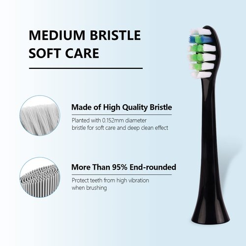 12 Pack Replacement Toothbrush Heads Compatible with fairywill P11 T9 Electric Toothbrush, W Shape Bristle Designed, Soft and Sanitary for Model P11 T9 Toothbrushes (Black)