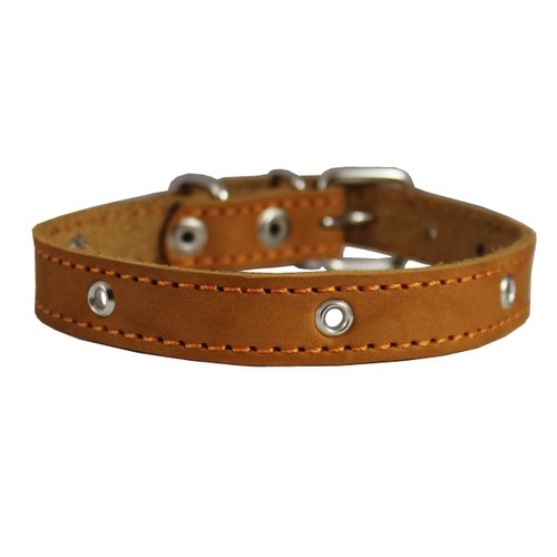 Real Leather Studded Dog Collar 15" x5/8" Tan Fits 10.5"-13.5" Neck