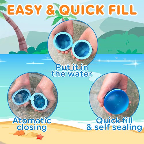 6 Pack Reusable Water Balloons For Kids, Summer Pool Beach Party Game Toys for Boys and Girls, Quick Fill Splash Balls Bomb Supplies Outdoor Activities