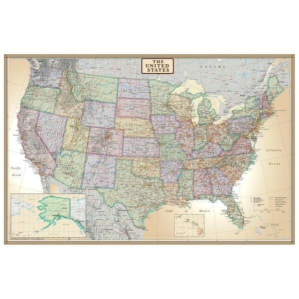 24x36 United States, USA US Executive Wall Map Poster Mural (24x36 LAMINATED)